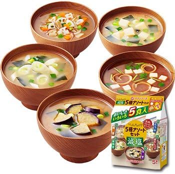 Amano Foods Freeze-dried Low-sodium Miso Soup Five Assorted Set 25 Meals (5items X5 Set 1cs) (Instant Miso Soup)