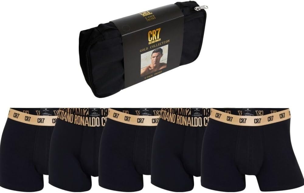 CR7 Men's 5-Pack Trunks with Travel Bag Black/Gold