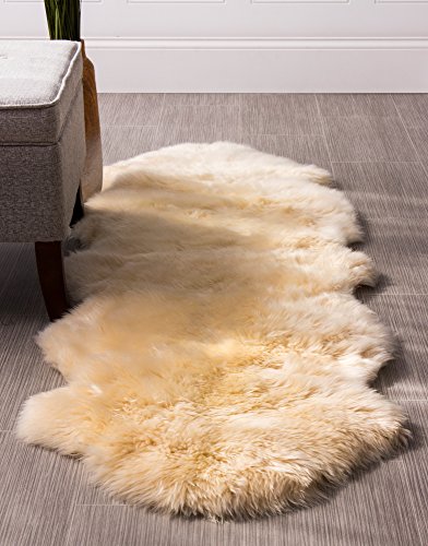 Super Area Rugs Genuine Sheepskin Rug 2x6 Soft & Natural Bedside Area Rug, Champagne, Double Pelt