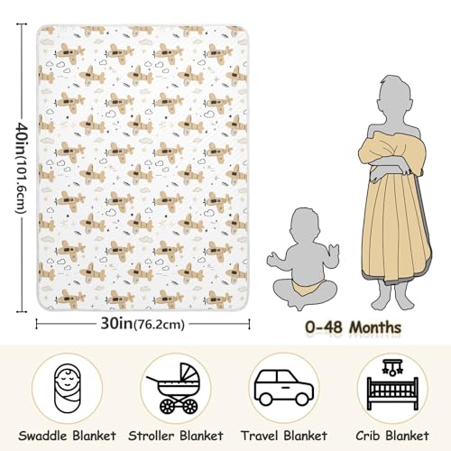 Image of Nursery Bed Blankets for Baby Girls and Boys Soft Warm Swaddle Blanket for Toddler and Infant 30X40in Cute Airplane Cartoon Pattern with Simple Lines