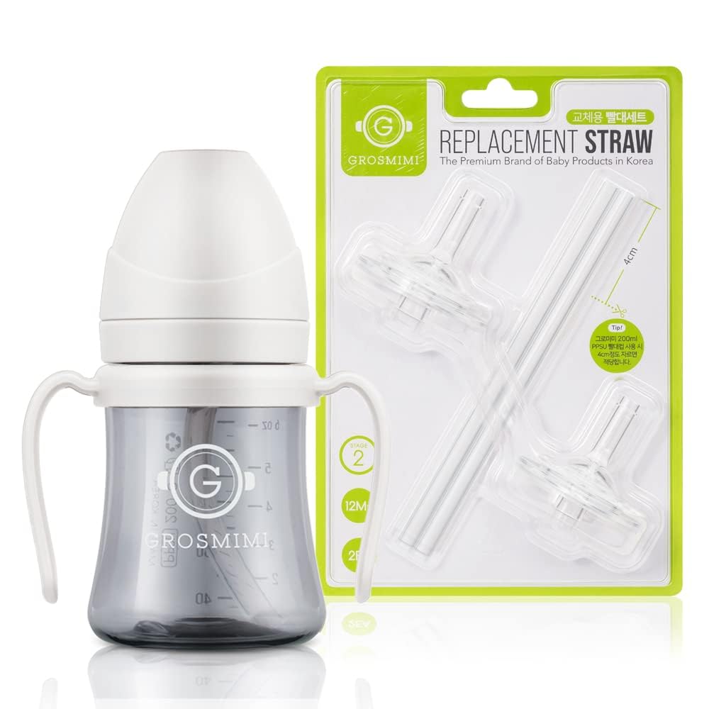 PPSU Spill Proof Magic Sippy Cup 6 oz (White) + Replacements (Straw kit 2-counts, Stage 2)