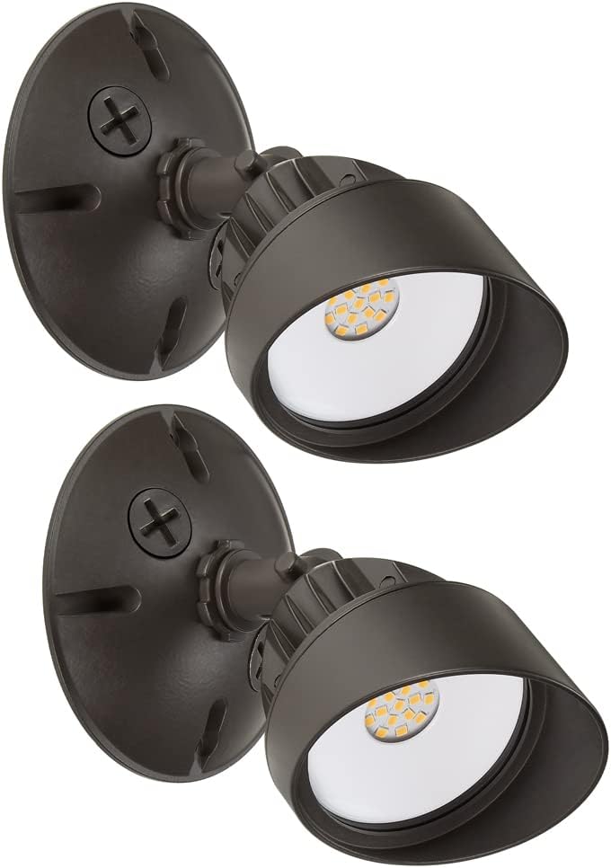 Maxxima LED Outdoor Flood Wall Light, Exterior Security Light w/Adjustable Head, 800 Lumens, 3000K Warm White, Brown (2 Pack)
