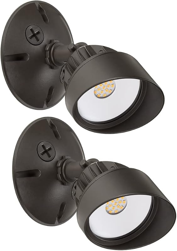 LED Brown Outdoor Flood Security Wall Light 800 Lumens 3000K 2 Pack | Exterior Security Light, Adjustable Head, Warm White, Exterior Lighting