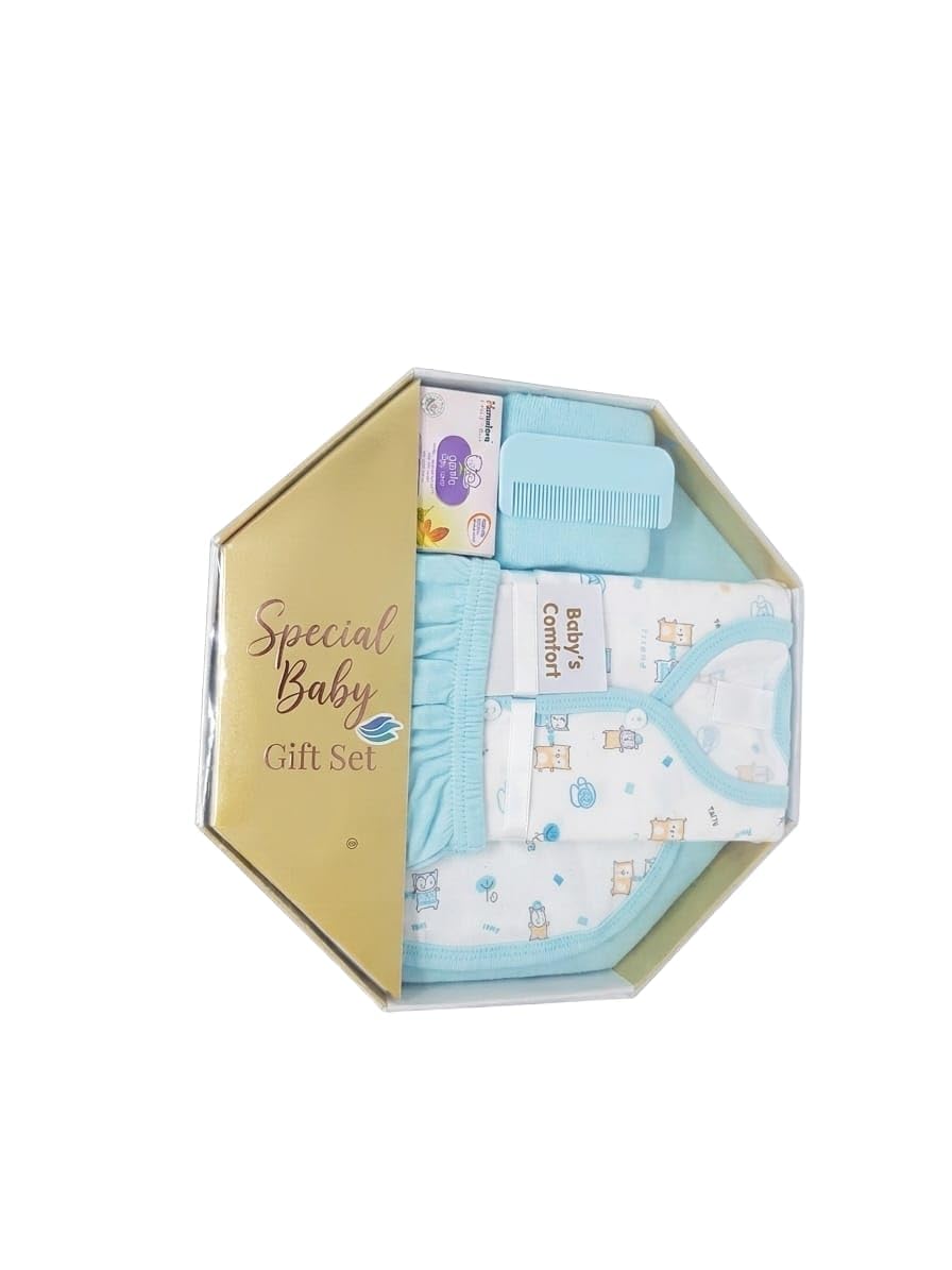 Newborn Baby's Comfort Special Baby Gift Set, 7 Pieces, 100% Cotton, T-Shirt, Pant, Bib, Towel, Face Towel, Comb, Soap-image-17
