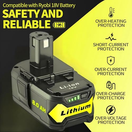 Image of 1Pack Upgrade 8.0Ah High Capacity Replacement for Ryobi 18V Battery ,Compatible with Ryobi 18V ONE+ System Cordless Power Tools and Charger