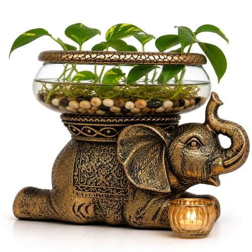 Good Luck Elephant Terrarium Bowl, Antique Gold