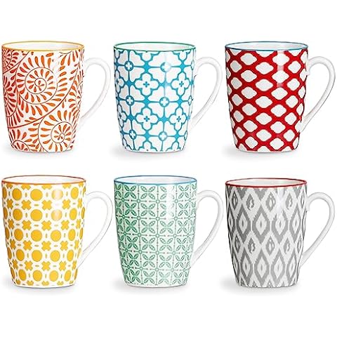 ONEMORE Coffee Mugs Set of 6, 12 oz Ceramic Coffee Cup with Handles, Porcelain Mugs for Latte Cappuccino Tea Cocoa, Microwave Dishwasher Safe, Aesthetic Home Office Coffee Mug for Women Men Cover