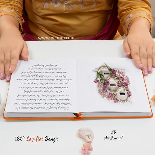 Image of NEORAH - A5 - ART JOURNAL | 200Gsm Dotgrid Notebook |160 Pages(21.0 x 14.8 cm) | Lay Flat |Hard Cover Bullet - Journal | 3 Bookmarks |Elastic Closure| Inner Back Pocket | Ideal-Bujo,Painting (ORANGE)