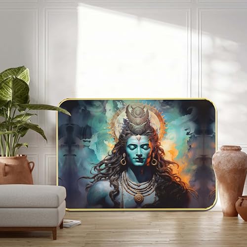 Image of SAF Lord Shiva Wall Art | Meditating Mahadev Painting on MDF Board | Spiritual Hindu God Wall Decor for Home, Living Room, Puja Room & Meditation Space (18 x 24 Inch) ETNF01-1020