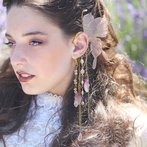 FRESHME Butterfly Elf Ear Cuffs - Fairy Ear Cuffs with Tassel Non Pierced Mermaid Ears for Women Renaissance Accessories2