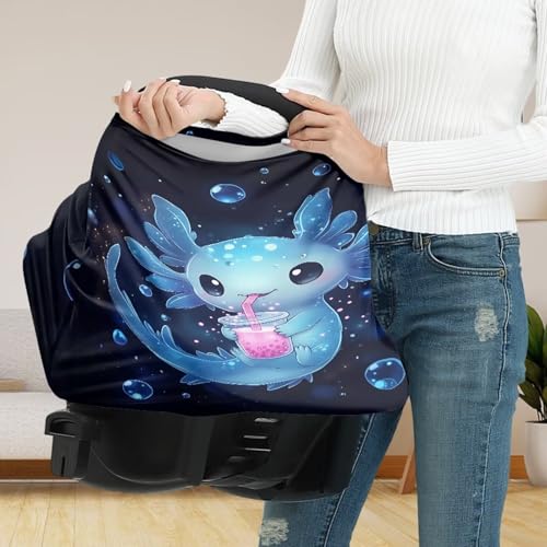 Image of Axolotl Breast Feeding Cover Cat Carseat Covers Baby, Breathable Nursing Covers Breast Feeding Covers for Women, Infant Carseat Canopy Black