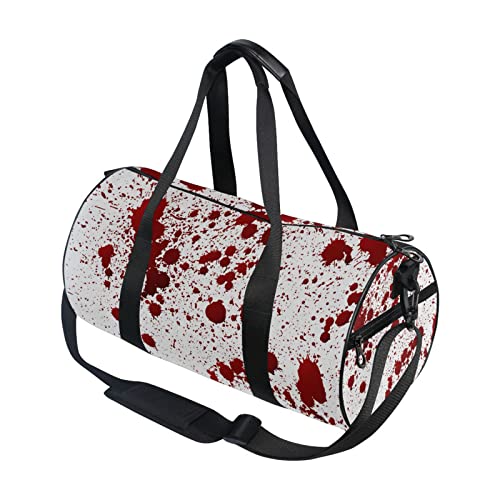 Red Blood Ink Splatter Spots Stains Isolated on White Duffel Bag, Foldable Canvas Travel Tote for Gym Sports with Inner Pockets, Durable Lightweight Fitness Bag for Overnight Workout3