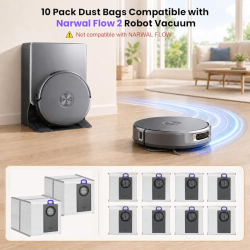 Image of 10 Pack Dust Bags Compatible with Narwal Flow 2, 2.4L Large Capacity | 4-Layer Filtration (2-Layer Non-Woven + 2-Layer Melt-Blown Fiber), Easy-Install Design
