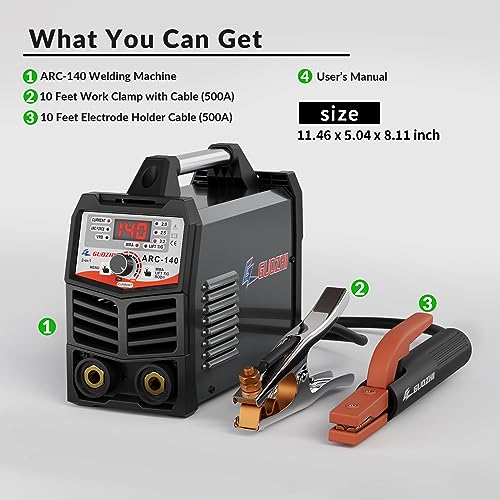 GZ GUOZHI 110/220V MMA Welder, 140A Stick ARC Welding Machine IGBT Digital Display LCD Hot Start Welder with Electrode Holder, Work Clamp, Input Power Adapter Cable…