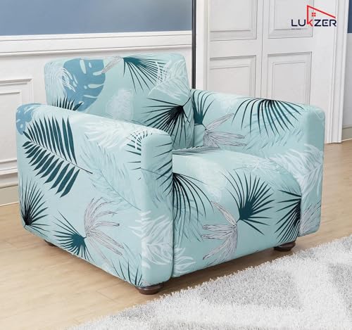 Image of Lukzer 1 Seater Sky Blue Universal Sofa Cover | 360 Fully Covered Anti-Slip Washable Couch Cover Protecter | 140 GSM Stretch Fit Polyester + Spandex Slipcover (90-140cm /SC-020-01)
