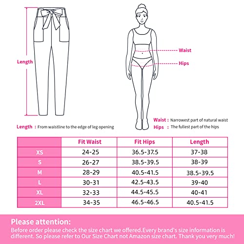 Freeprance Women's Pants Casual Trouser Paper Bag Pants Elastic Waist Slim Pockets Brn L Red, Straight #TOP1