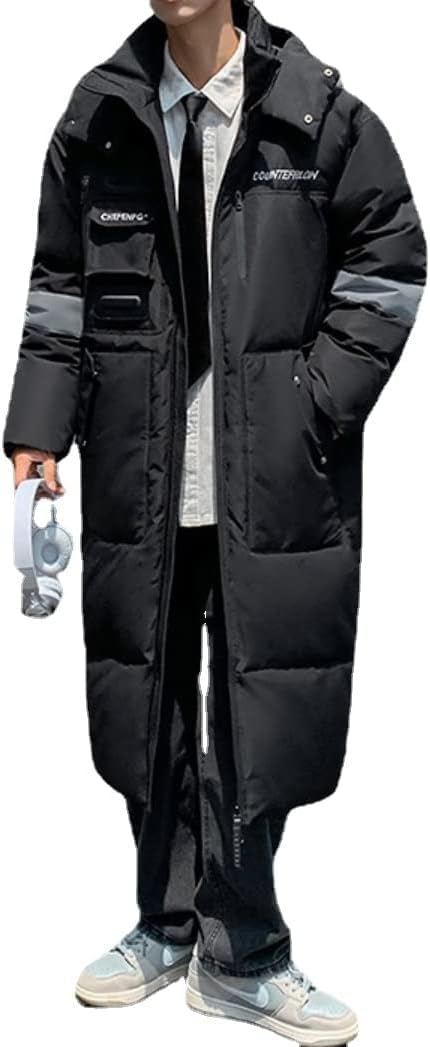 Piumino Caldo Ispessito da Uomo Inverno Sciolto Sport All'aperto Antivento Piumino di Media Lunghezza Unisex Tendenza Casual Piumino con Cappuccio