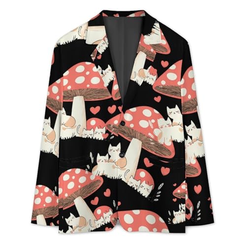 Cute Mushroom Cat Casual Men's Blazers Two Button Lapel Suits Jacket Lightweight Sport Coats3