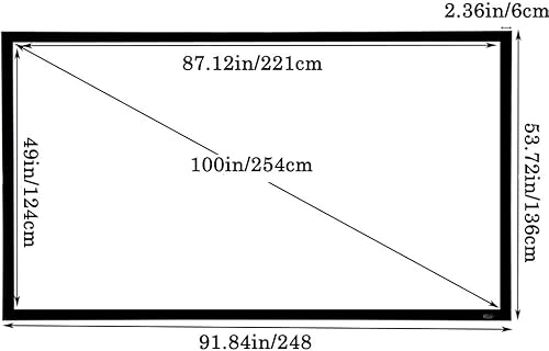 Miniatura 2 de Pantalla de proyector de marco fijo de 100 pulgadas, diagonal 16:9, pantalla de proyector activa 3D 4K Ultra HD para cine en casa u oficina (16:9,