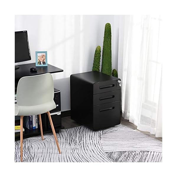 Vinsetto Fully Assembled 3-Drawer Mobile File Cabinet Lockable All-Metal Rolling Vertical File Cabinet - Image 4