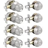 All Keyed Same Entry Door Knobs with Double Cylinder Deadbolt for Exterior Front Doors, Satin Nickel...