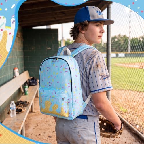 Huhumy 5 Pcs Coquette Bow School Backpack Set Preppy Bow Backpack with Lunch Box Pencil Case Glass Cup and Stickers for Girls(Blue Yellow,Sugary,Nylon) - 5