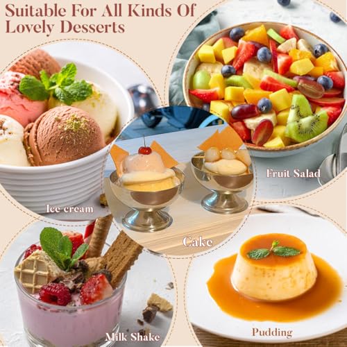 Image of DOITOOL Stainless Steel Salad Cups 3.93X3.93X7.67 Inch Metal Dessert Bowls for Ice Cream Snacks Fruit Serving Set of 3 Reusable Footed Bowls for Home Kitchen