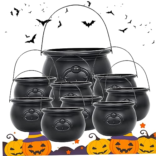 Blogiiup Brujas caldero, caldero con manejo de 9 Piezas Decorativas Decorativas de sábanas Pesadas Halloween Candy Bowl Pot para Party Bar Club House, Halloween Candy Bowl
