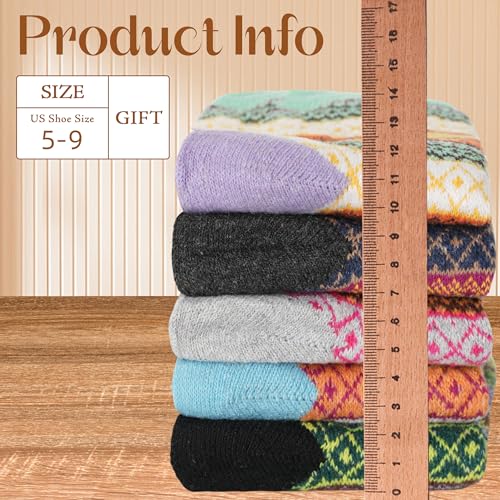 Image of LOCONHA Womens Wool Socks 5 Pairs Winter Warm Sock Thick Knit Cabin Cozy Crew Soft Socks Gifts for Women