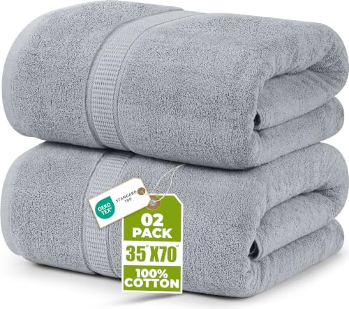 Image of Utopia Towels Jumbo Bath Sheets 2 Pack, 35x70 in, 600 GSM Cotton Cool Grey | Extra Large Ring Spun Cotton Bath Sheets - Soft Plush, Quick-Drying, Highly Absorbent, Great for Everyday Use