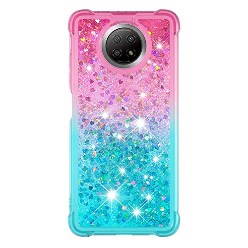 Funda para Xiaomi Redmi Note 9T Liquida Glitter Brillante Bling Carcasa Transparente Purpurina Cristal Bumper Niñas Mujeres Arena Movediza Case Cover para Redmi Note 9T Funda (Rosa/Azul) Cover