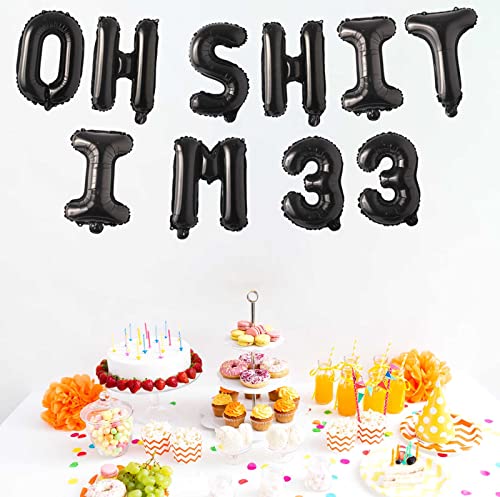 Image of Happy Birthday Balloon Oh I'm 33! Latex Balloons 16 Inch Black Hallo Twenty Five Cheers to 33 Years Old Theme Decor for Man Woman Happy 33rd Party Photo Studio Prop Flag Decorations Favors Supplies