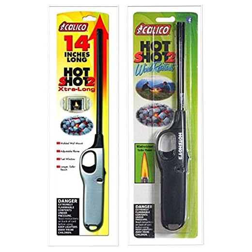 calico 2 Pack Combo Hot Shot 2 Xtra Long and Standard Wind Resistant Lighter Safe for Camping/Grilling/Home, Adjustable Flame