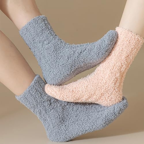Image of Fuzzy Socks for Women Soft Socks Cozy Fluffy Socks Winter Warm Slipper Socks Warm Comfy Thermal Home Sleeping Socks (Pink+Blue+Yellow)