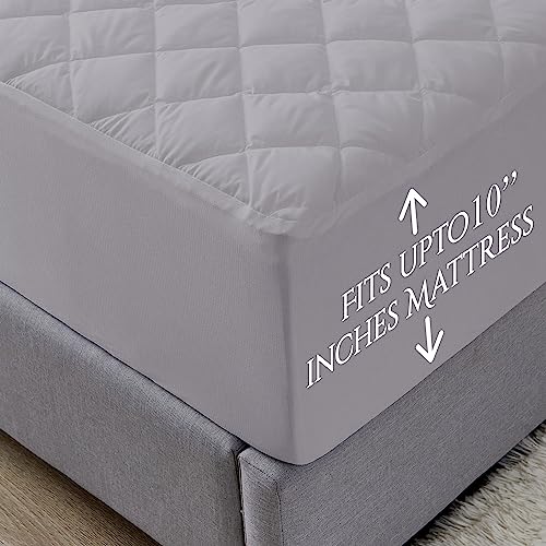 Image of Glassiano Sapphire Waterproof Quilted Mattress Protector 80x72 Inch for Double Bed King Size - Ultra Soft & Hypoallergenic Mattress Cover (Grey - 1 Pcs)