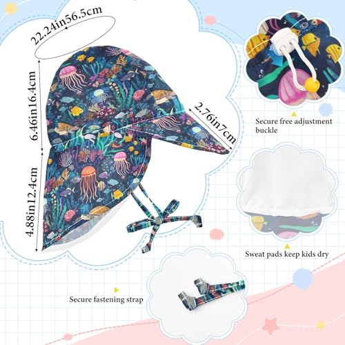 Toddler Boy Girl Beach Hats Baby Boys Beach Bucket Hat Baby Girls Sun Protection Large Brim Traveling Swim Hat Colorful Turtle Jellyfish4