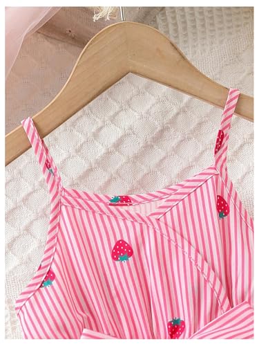 MakeMeChic Toddler Girl's Strawberry Striped Cami Dress Wrap Ruffle Trim Flowy Belted Mini Dresses3
