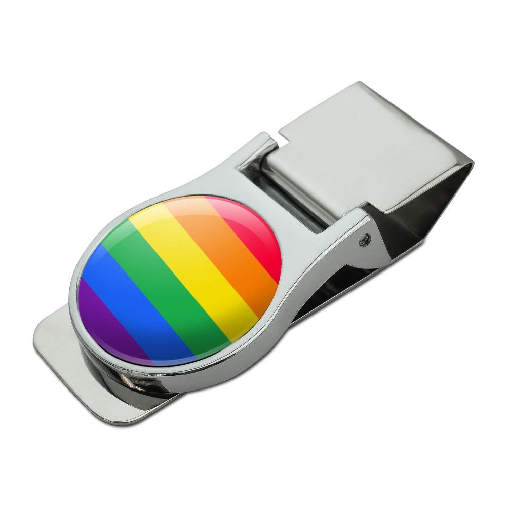 Rainbow Pride Gay Lesbian Contemporary Satin Chrome Plated Metal Money Clip