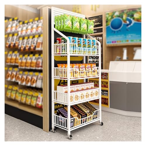Estantes para bocadillos independientes de 4 niveles con ruedas para tiendas