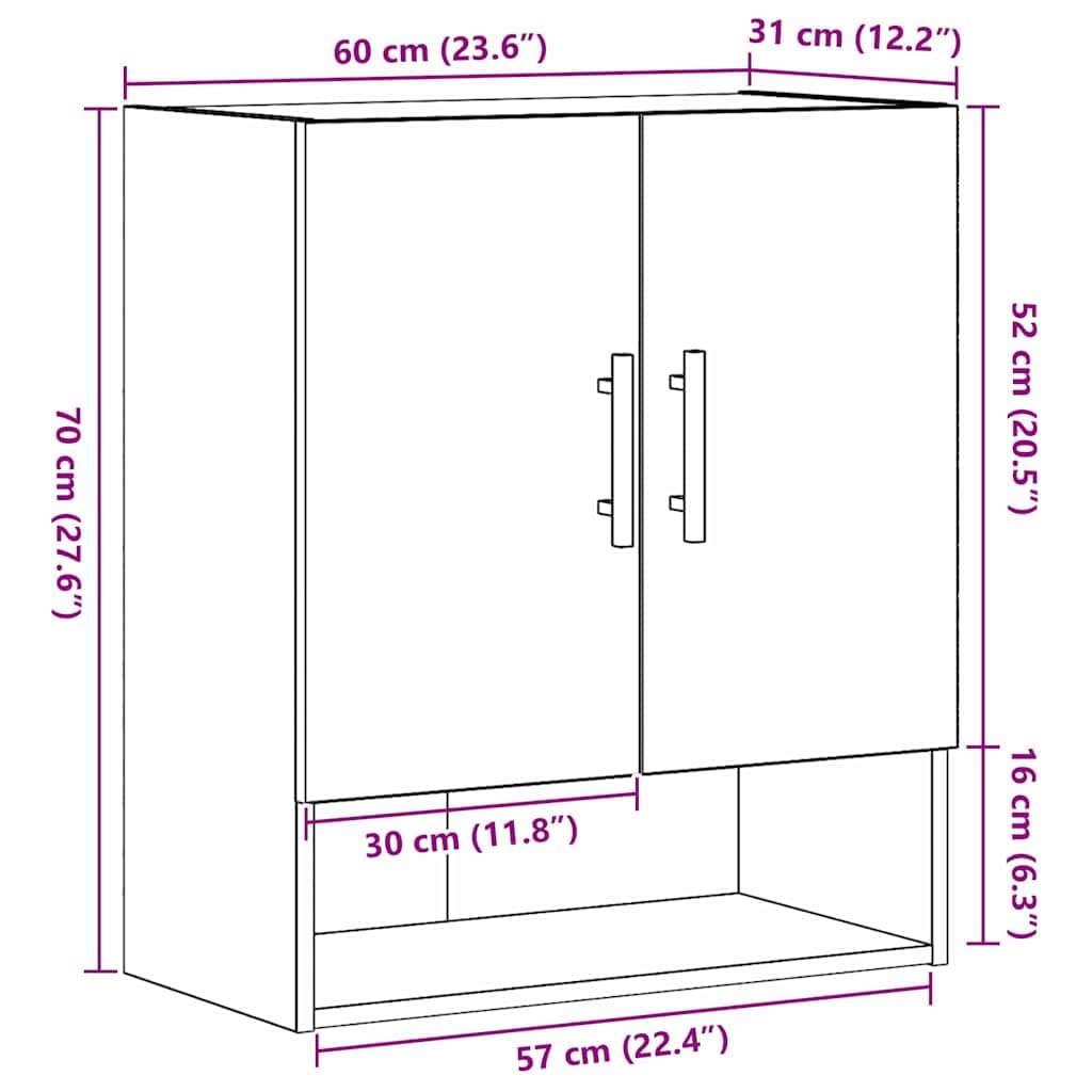 vidaXL Mobile a Muro Rovere Nero 60 x 31 x 70 cm Legno Multistrato Scaffale Rettangolare