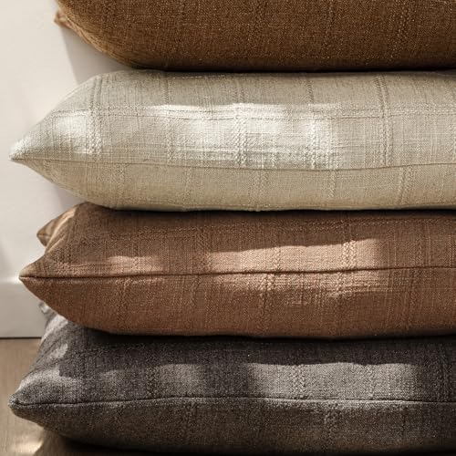 Image of Foindtower Set of 1 Decorative Linen Check Throw Pillow Cover Neutral Farmhouse Vintage Cushion Cover Modern Boho Home Decor for Sofa Chair Couch Bedroom Living Room,18x18 Inch,Autumnal Red