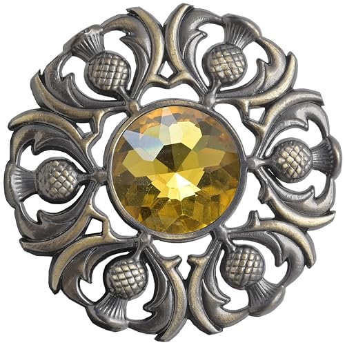 Image of Luxurious Scottish Kilt Fly Plaid Brooch - Premium Thistle Design Adorned with Sparkling Stones, Handcrafted Tartan Sash Pin, Luxurious Accessory for Women's Highland Dress