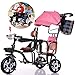 Dzieci Trycykl podwójne siedzenia dla bliźniaków bliźniaczych z koszem, z odłączanym baldachimem przez 1-6 lat chłopców dziewcząt (Color : Pink)
