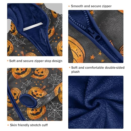 CHIFIGNO Halloween Pumpkin Cobweb Winter Coats for Toddler Boys, Toddler Zip up Hoodie Light Jacket for Fall Winter Spring 4T3