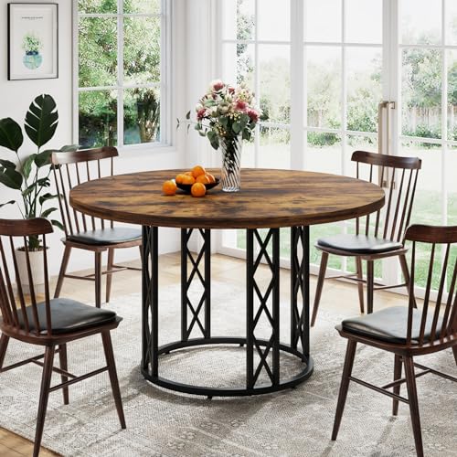 LITTLE-TREE-47-inch-Rustic-Round-Dining-Table-Farmhouse-Kitchen-Table-Dinner-Table-with-Metal-Base-for-Dining-Room-Kitchen-Living-Room LITTLE TREE 47 inch Rustic Round Dining Table Farmhouse Kitchen Table Dinner Table with Metal Base for Dining Room Kitchen Living Room