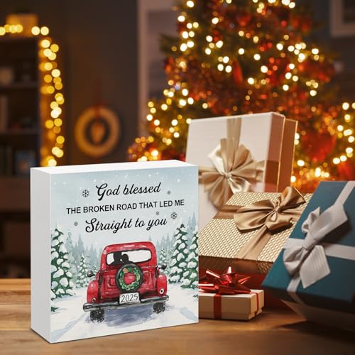 Image of Couple Christmas Decor, Anniversary Wedding Gifts for Boyfriend Girlfriend Husband Wife, Seasonal Christmas Holiday Home Office Decorations for Desk Table Shelf 5 X 5 Inches