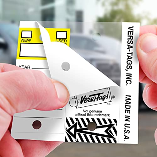 Image of Versa-Tags 500 Per Box, Self-Protecting Paper Key Tags with Chrome-Plated Split Rings Perfect for Car Truck Or RV Dealers Top Stripe Yellow