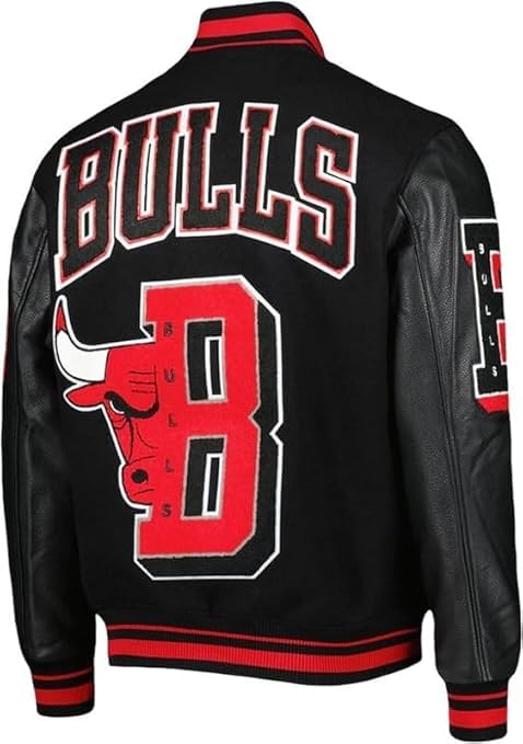 Men's Chicago Vintage Baseball Game Letterman Bull Black Wool & Leather Jacket3