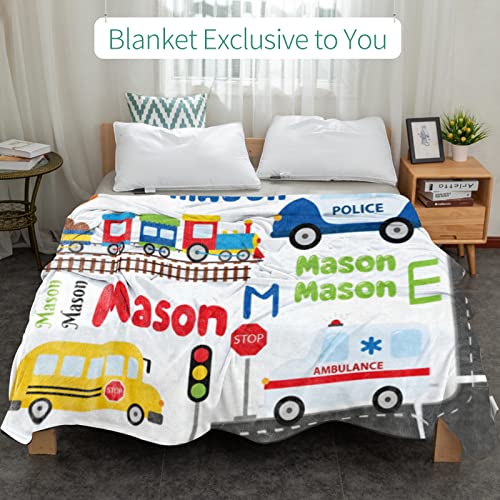 Image of Personalized Blanket with Name for Boys Custom Name Blanket Car Transport
