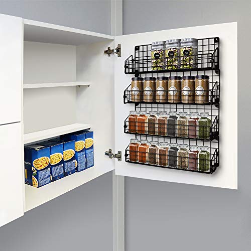 Spice Rack Organizer Wall Mounted, G-TING 4 Tier Stackable Iron Wire Hanging Spice Shelf Storage Seasoning Holder Racks for Kitchen Cabinet Pantry Bathroom Door Household Items, Black